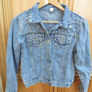 Kedera Womens Denim Jacket Embroidered Pearls Beading Coat